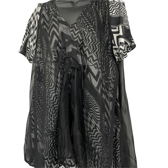Jerry T New York Dress Black White Geometric Sheer Overlay - Picture 2 of 6